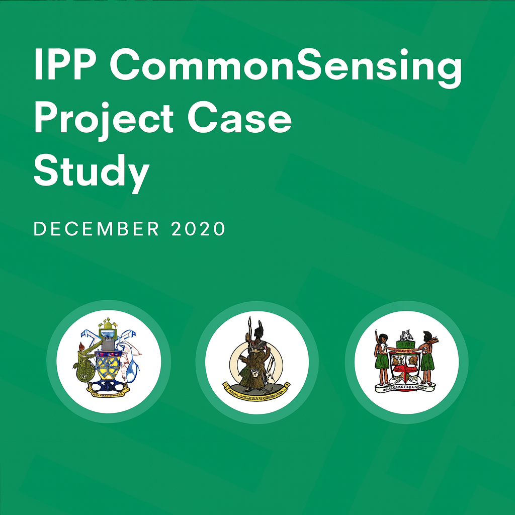 Green cover page titled "IPP CommonSensing Project Case Study December 2020" with three national crests.