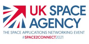Logo of UK Space Agency with text: "The Space Applications Networking Event #SPACE2CONNECT2021".