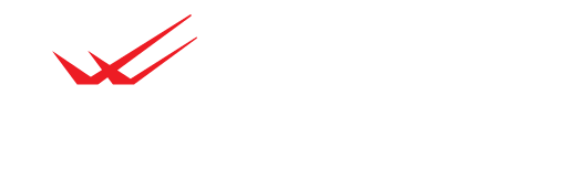 Logo with black and red checkmark design, and stylized text underneath.