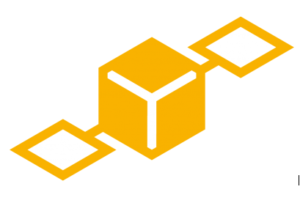 Yellow 3D cube with white lines and attached white squares on three sides.