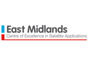 Logo of East Midlands Centre of Excellence in Satellite Applications, with red and blue accents.