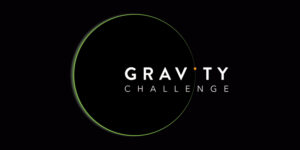 Black background with a green circular outline on the left. Text on the right reads "GRAVITY CHALLENGE.