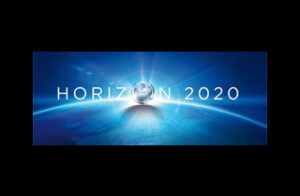 Horizon 2020 logo with a glowing globe on a blue background.