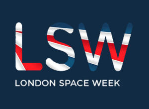 LSW logo with London Space Week text, featuring a Union Jack pattern on a dark blue background.
