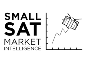 Graph and satellite illustration with text: "Small Sat Market Intelligence.