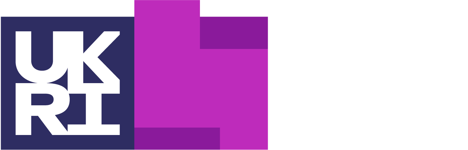 Innovate UK logo with a purple geometric design and white text on a dark and purple background.