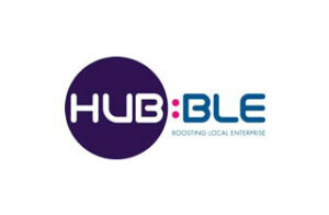 Logo with dark circle and "HUB:BLE" text, tagline "Boosting Local Enterprise" in blue and teal.