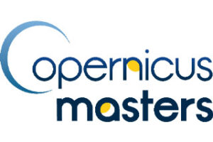 Logo of Copernicus Masters with stylized blue letters and two yellow dots inside the letters "a" and "r".