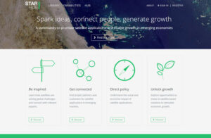Website homepage with global map; captions: "Be inspired," "Get connected," "Direct policy," "Unlock growth.