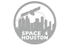 Gray logo with a satellite above Houston skyline silhouette and text "SPACE 4 HOUSTON.