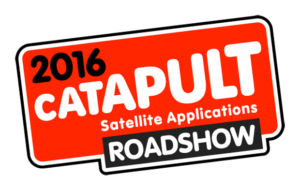 Red and white logo for 2016 Catapult Satellite Applications Roadshow.