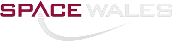 Logo with the word "SPACE" in bold red and "WALES" in light gray, with a swoosh underlining the text.