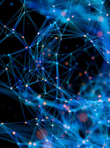 Abstract image of interconnected blue lines and glowing nodes on a dark background, resembling a neural network.
