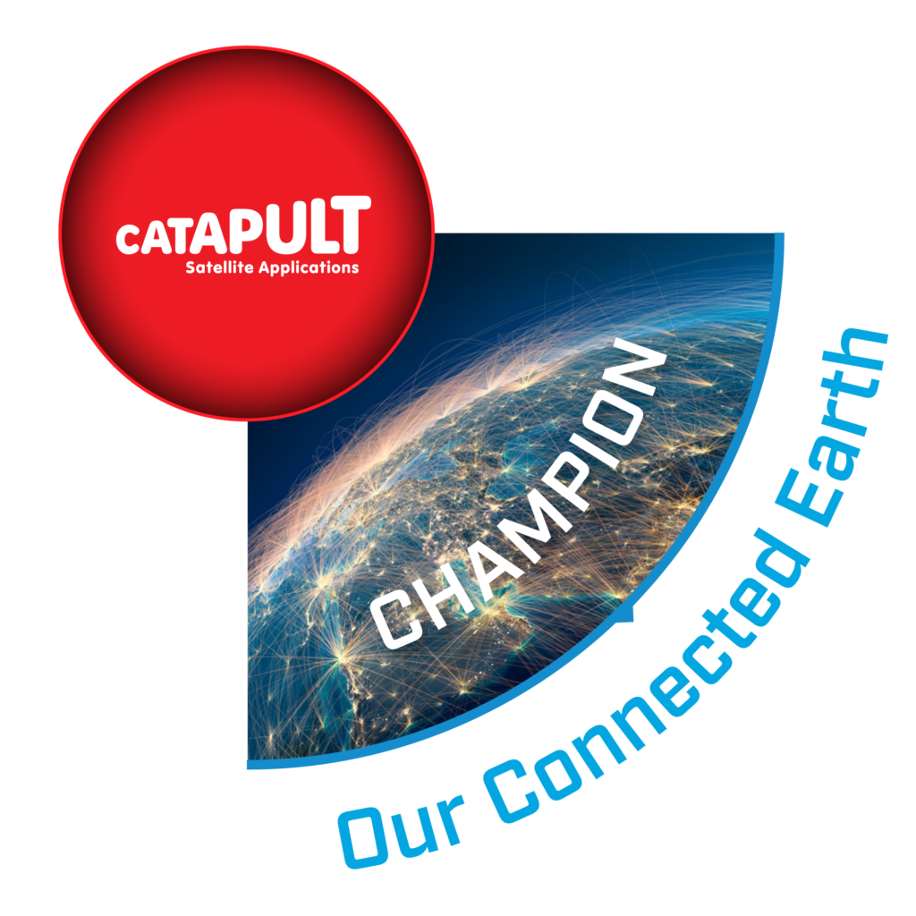 Red Catapult logo with "CHAMPION Our Connected Earth" over a satellite image of Earth.