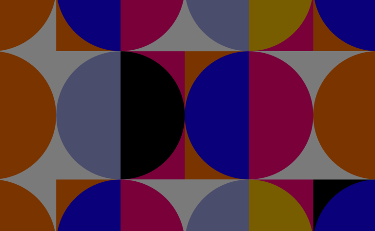 Pattern of large circles divided into four colored quadrants on a gray background.