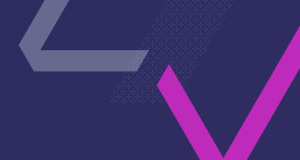 Abstract design with purple and pink check-shaped lines on a dark blue background with dotted pattern.