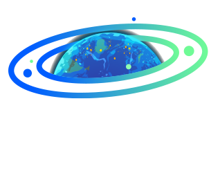 Illustration of a blue and green planet with a ring around it, resembling a stylized Earth in space.
