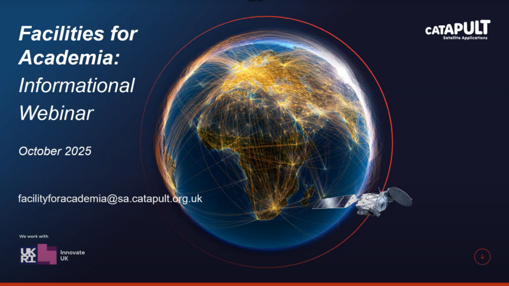 Glowing lines connect cities on a globe, promoting a 2025 academia webinar with satellite and logos.