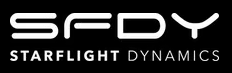 White text logo reads "SFDY STARFLIGHT DYNAMICS" on a black background.