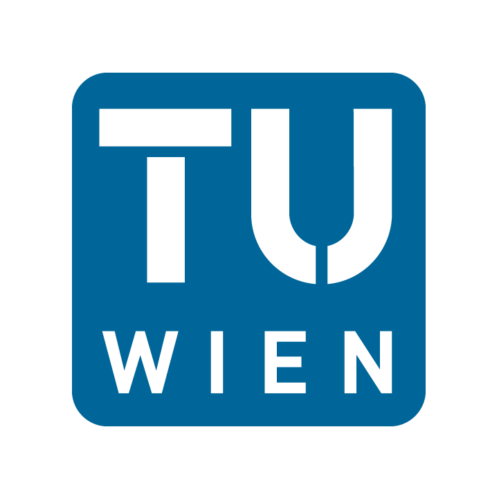 TU Wien logo in white on a blue square background, with 