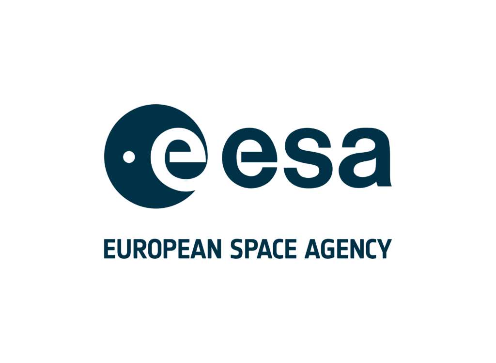 ESA logo with stylized text and the words "European Space Agency" below.